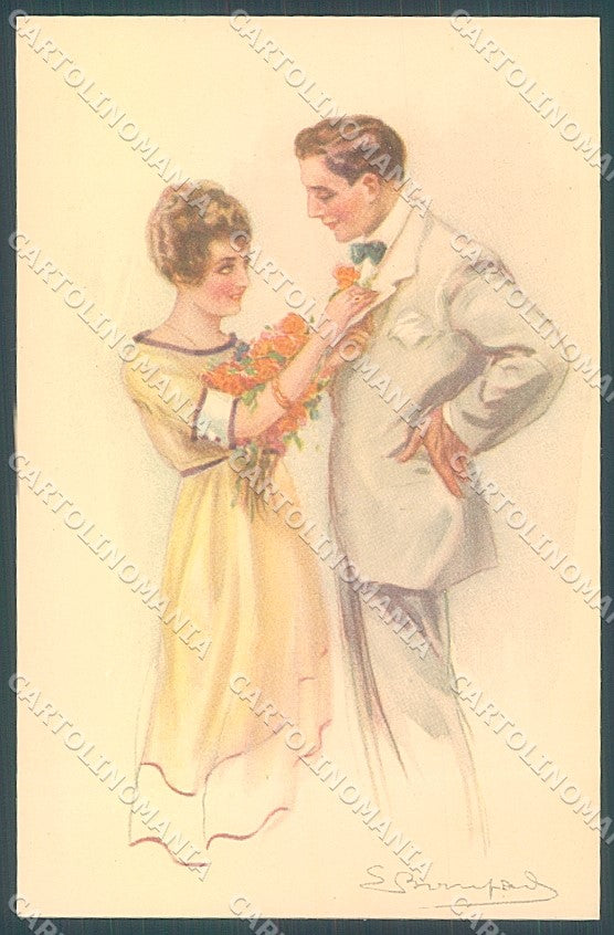 Artist Signed Bompard Lady Romantic Couple serie 960-3 postcard HR3473 – fronte