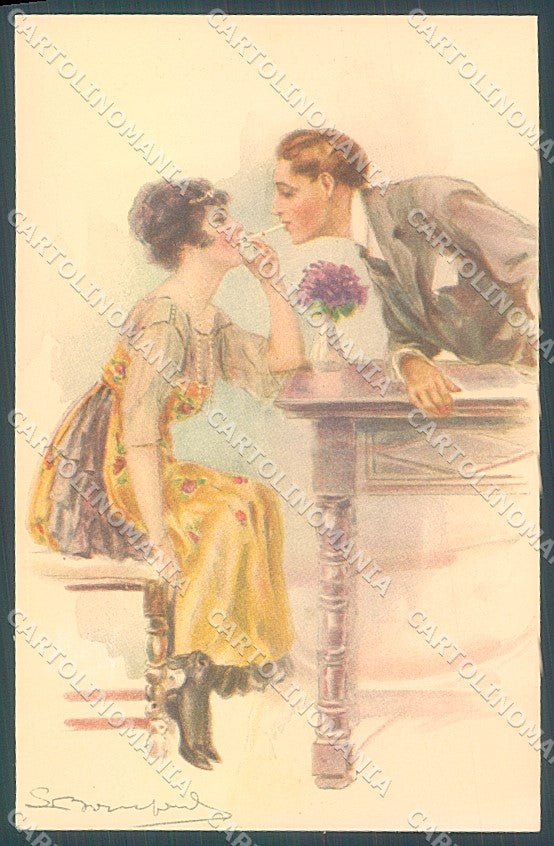 Artist Signed Bompard Lady Romantic Couple serie 960-6 postcard HR3476 – fronte