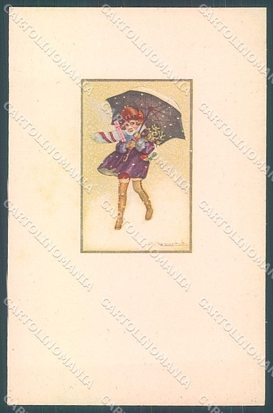 Artist Signed Bompard Girl Child Christmas serie 590M-2 postcard HR3484 – fronte