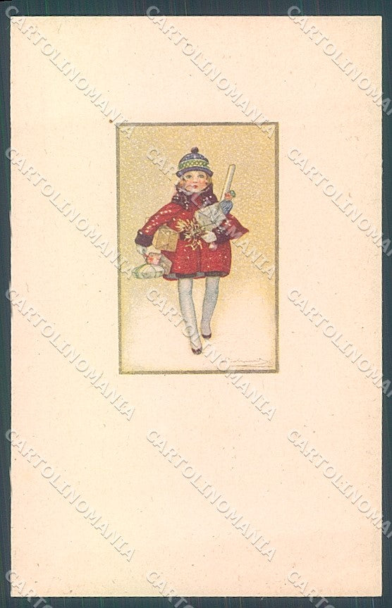 Artist Signed Bompard Girl Child Christmas serie 590M-3 postcard HR3485 – fronte