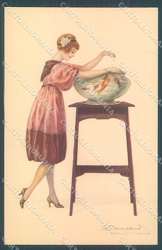 Artist Signed Bompard Glamour Fashion Lady Golden Fish serie 932-3 pc HR3489 – fronte