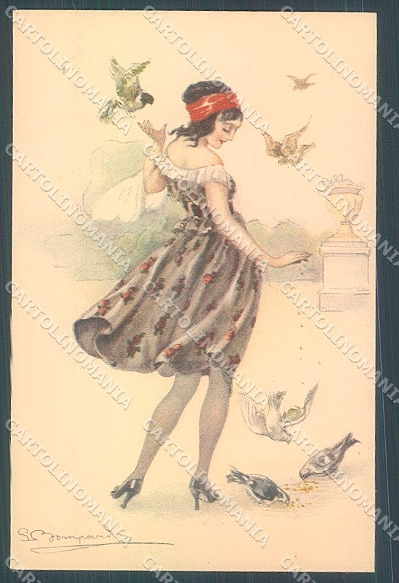 Artist Signed Bompard Glamour Fashion Lady Dove Pigeon serie 932-6 pc HR3492 – fronte