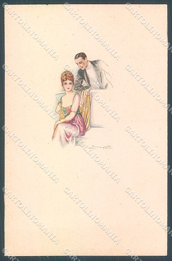 Artist Signed Bompard Lady Romantic Couple serie 548M-2 postcard HR3502 – fronte