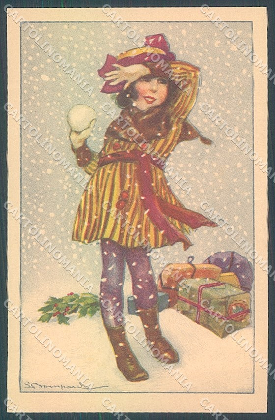 Artist Signed Bompard Girl Christmas serie 993-5 postcard HR3515 – fronte
