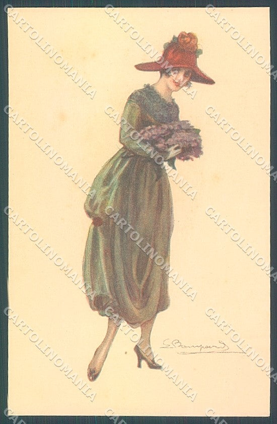 Artist Signed Bompard Glamour Fashion Lady serie 915-1 postcard HR3523 – fronte