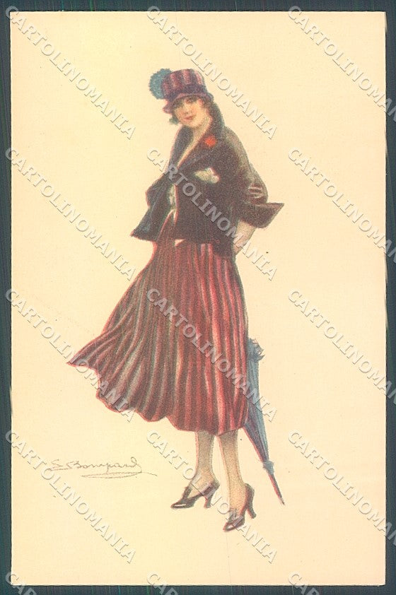 Artist Signed Bompard Glamour Fashion Lady Umbrella serie 915-2 postcard HR3524 – fronte