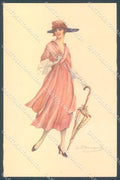 Artist Signed Bompard Glamour Fashion Lady Umbrella serie 915-3 postcard HR3525 – fronte