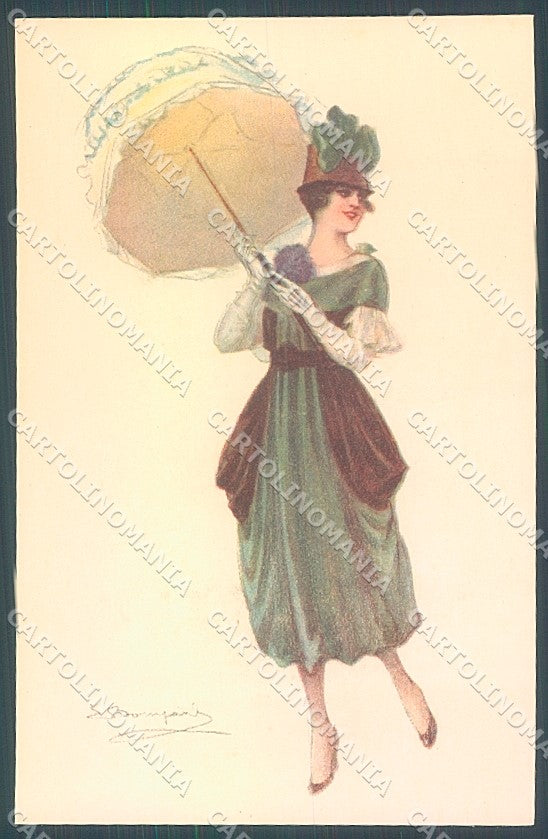 Artist Signed Bompard Glamour Fashion Lady Umbrella serie 915-4 postcard HR3526 – fronte