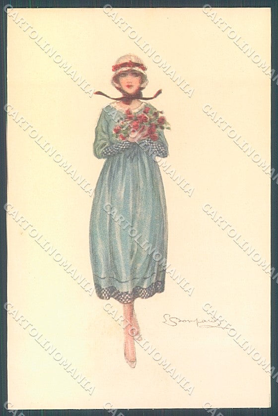Artist Signed Bompard Glamour Fashion Lady serie 915-5 postcard HR3527 – fronte
