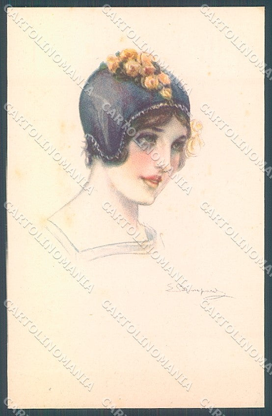 Artist Signed Bompard Glamour Fashion Lady Hat serie 914-1 postcard HR3535 – fronte