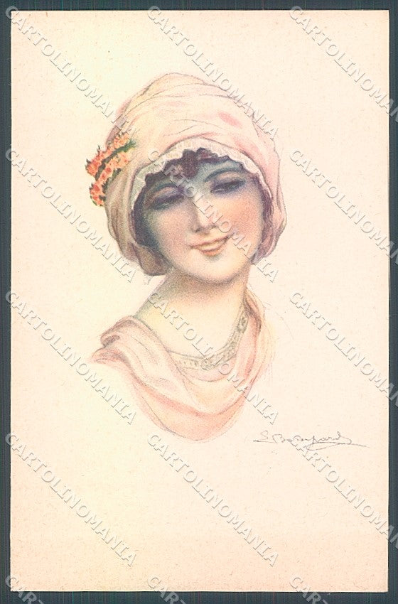 Artist Signed Bompard Glamour Fashion Lady Hat serie 914-2 postcard HR3536 – fronte