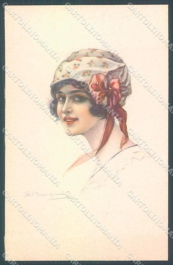 Artist Signed Bompard Glamour Fashion Lady Hat serie 914-3 postcard HR3537 – fronte
