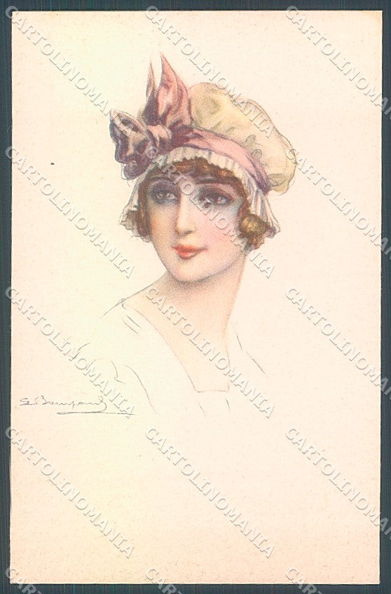 Artist Signed Bompard Glamour Fashion Lady Hat serie 914-5 postcard HR3539 – fronte