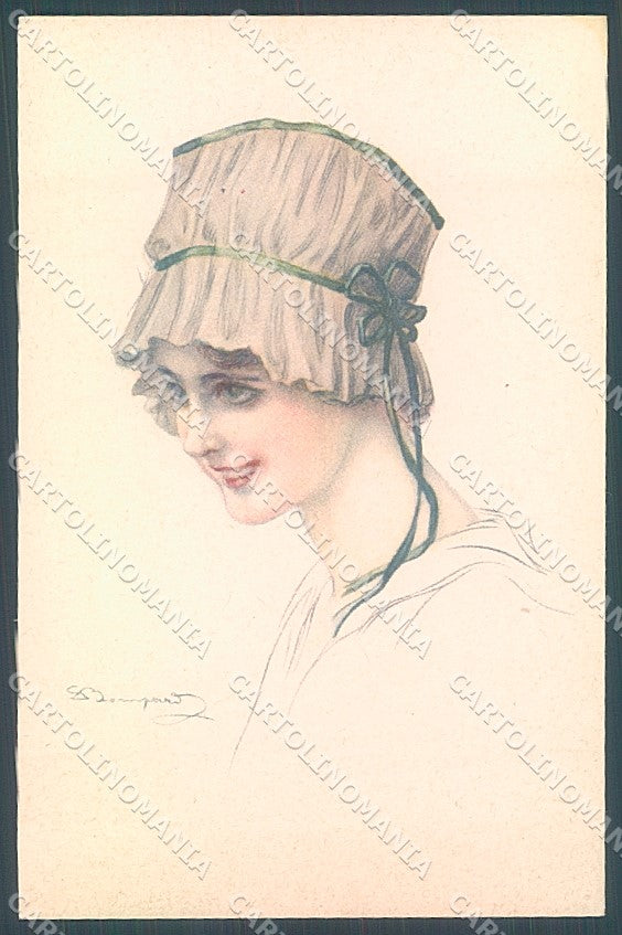 Artist Signed Bompard Glamour Fashion Lady Hat serie 914-6 postcard HR3540 – fronte