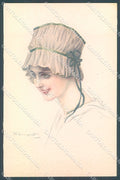 Artist Signed Bompard Glamour Fashion Lady Hat serie 914-6 postcard HR3540 – fronte