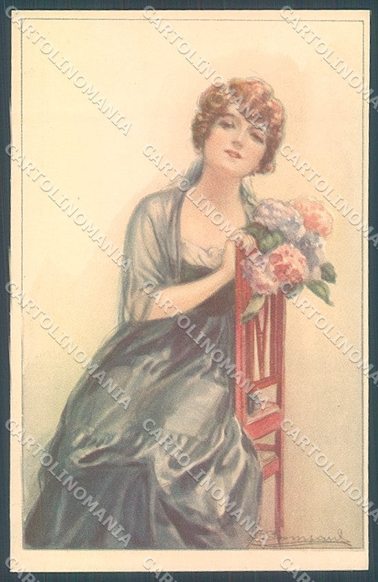 Artist Signed Bompard Glamour Fashion Lady Chair serie 948-2 postcard HR3542 – fronte