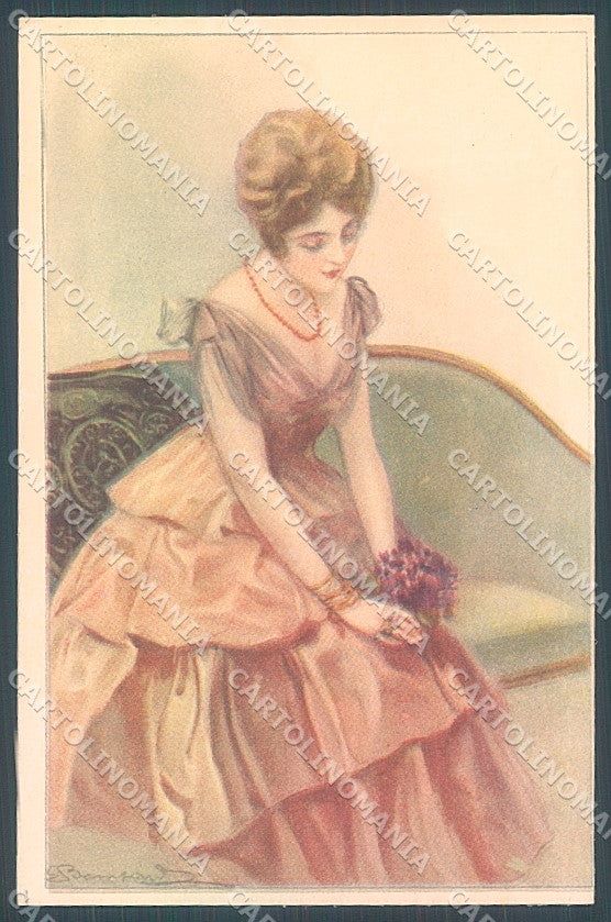 Artist Signed Bompard Glamour Fashion Lady Sofa serie 948-4 postcard HR3544 – fronte