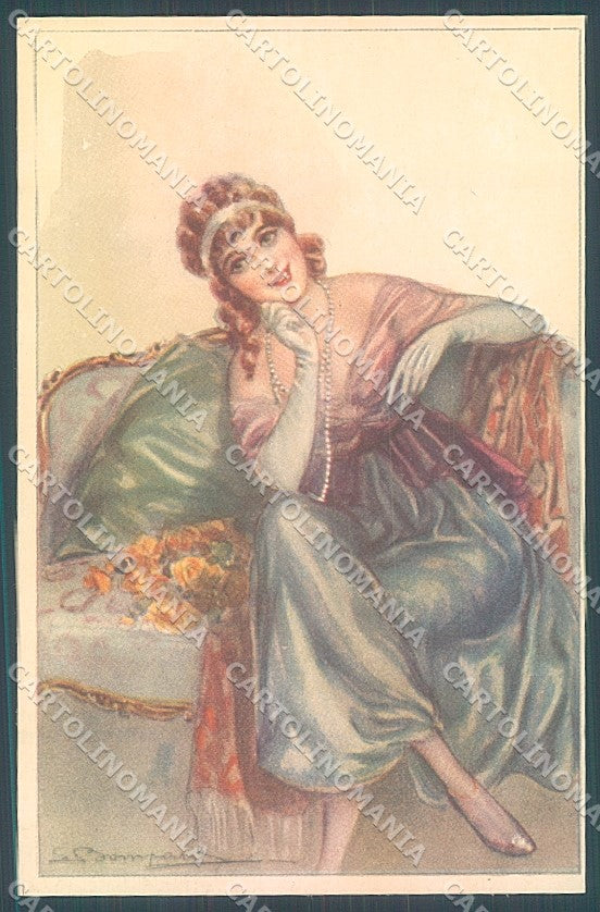 Artist Signed Bompard Glamour Fashion Lady Sofa serie 948-6 postcard HR3546 – fronte