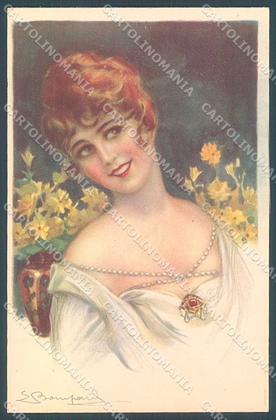 Artist Signed Bompard Glamour Fashion Lady Jewel Pearls serie 967-2 pc HR3554 – fronte