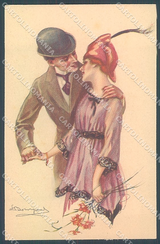 Artist Signed Bompard Lady Romantic Couple serie 988-1 postcard HR3559 – fronte