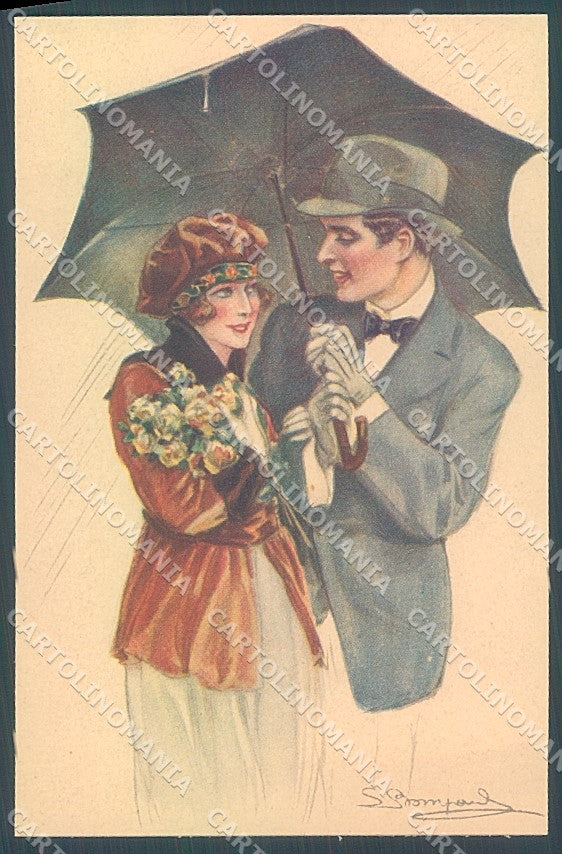 Artist Signed Bompard Lady Romantic Couple serie 988-2 postcard HR3560 – fronte