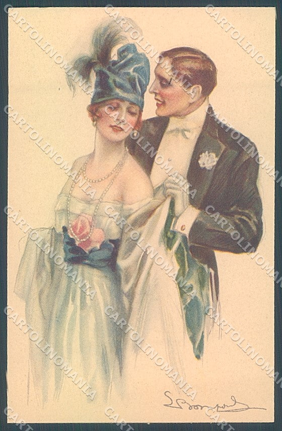 Artist Signed Bompard Lady Romantic Couple serie 988-3 postcard HR3561 – fronte