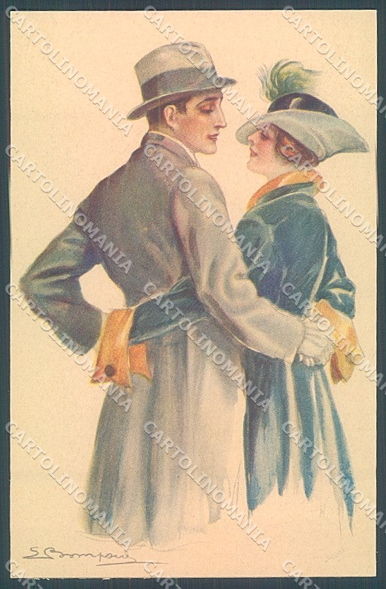 Artist Signed Bompard Lady Romantic Couple serie 988-4 postcard HR3562 – fronte