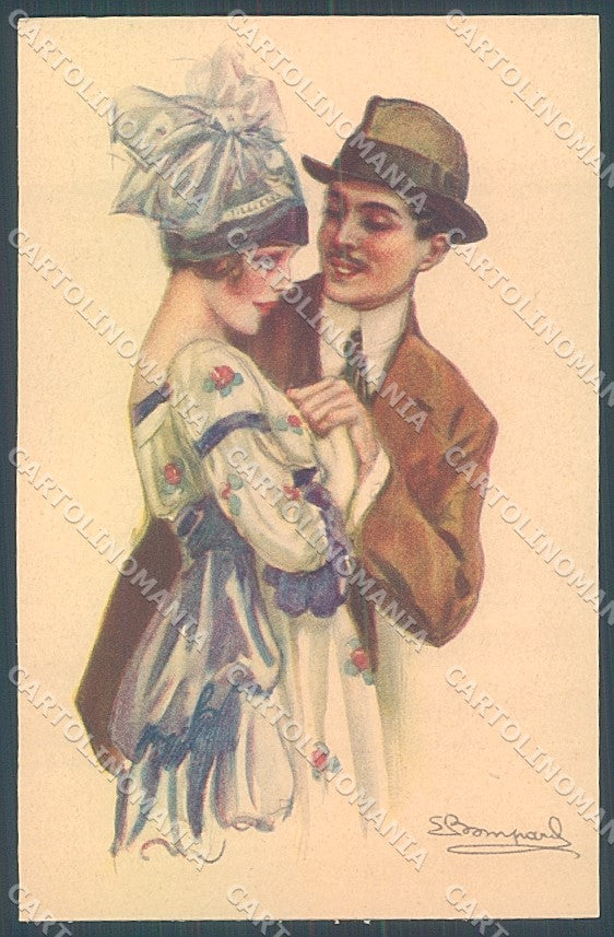Artist Signed Bompard Lady Romantic Couple serie 988-5 postcard HR3563 – fronte