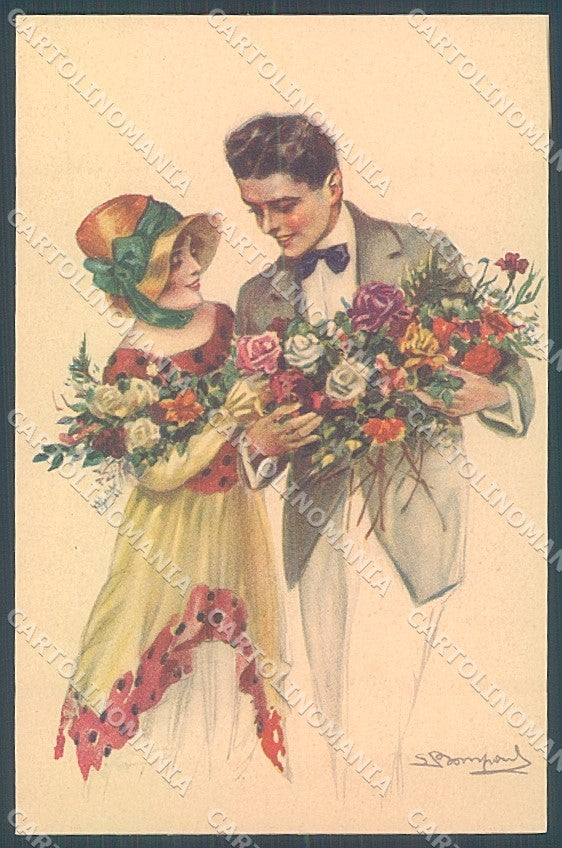 Artist Signed Bompard Lady Romantic Couple serie 988-6 postcard HR3564 – fronte