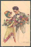 Artist Signed Bompard Lady Romantic Couple serie 988-6 postcard HR3564 – fronte