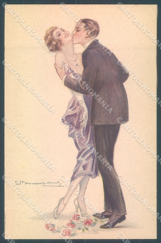 Artist Signed Bompard Lady Romantic Couple Kissing serie 562-1 postcard HR3565 – fronte