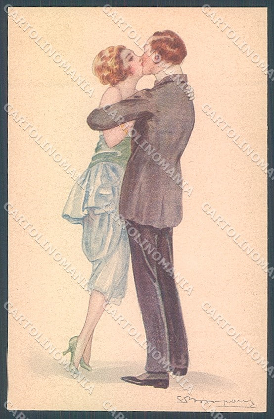Artist Signed Bompard Lady Romantic Couple Kissing serie 562-3 postcard HR3567 – fronte