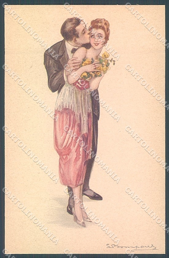 Artist Signed Bompard Lady Romantic Couple Kissing serie 562-4 postcard HR3568 – fronte