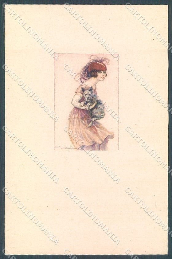 Artist Signed Bompard Glamour Fashion Lady Dog serie 555M-1 postcard HR3569 – fronte
