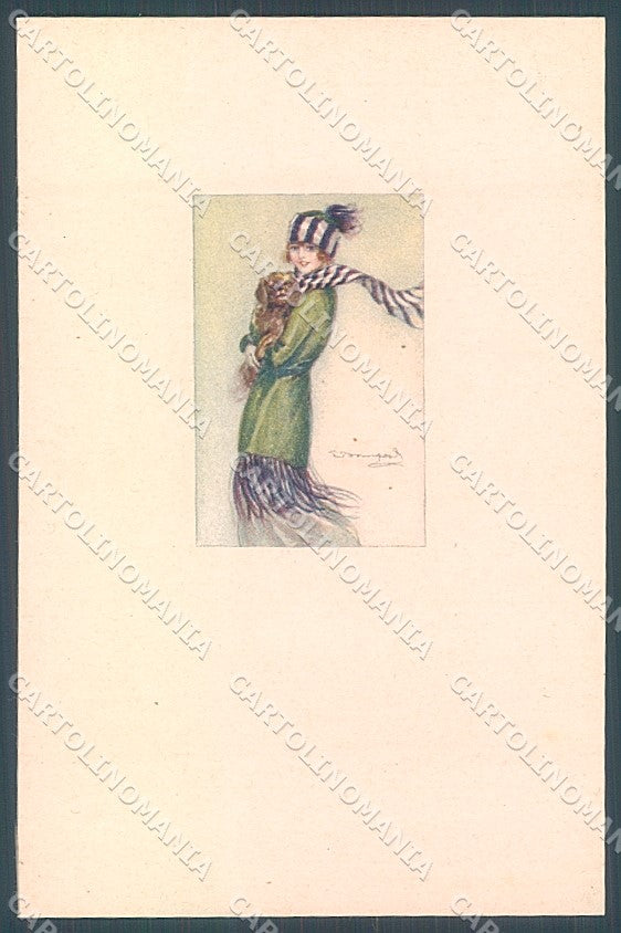 Artist Signed Bompard Glamour Fashion Lady Dog serie 555M-3 postcard HR3571 – fronte