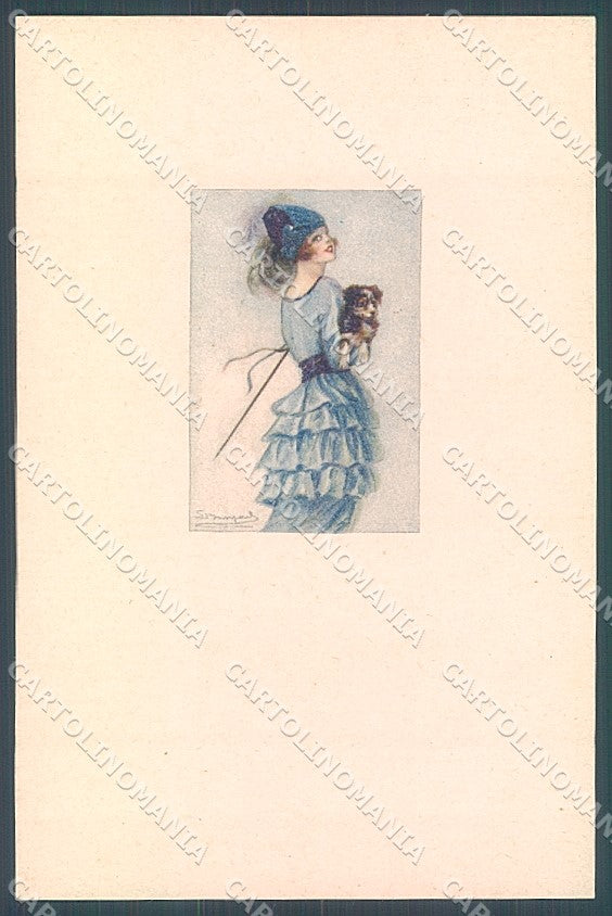 Artist Signed Bompard Glamour Fashion Lady Dog serie 555M-4 postcard HR3572 – fronte