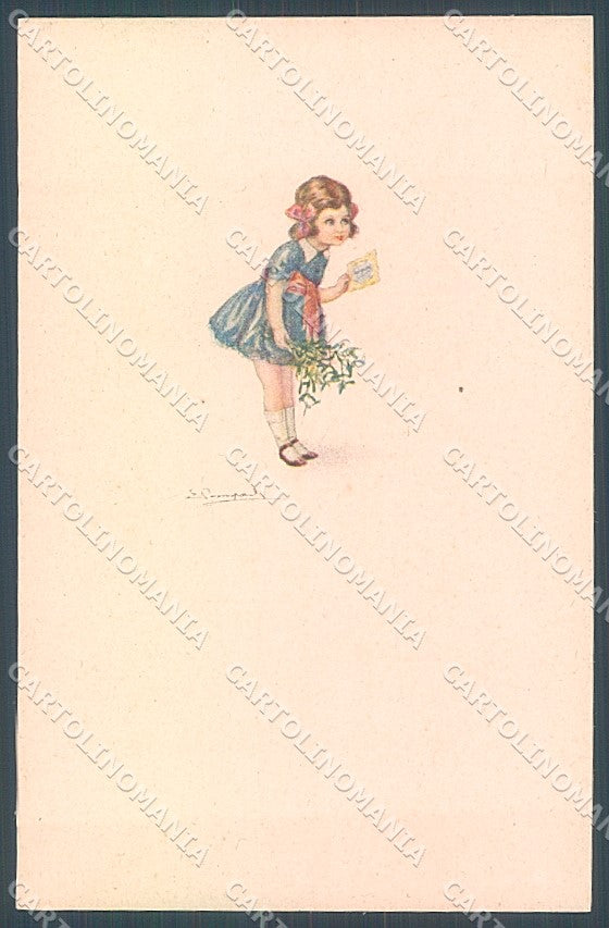 Artist Signed Bompard Child Christmas Mistletoe serie 589M-1 postcard HR3573 – fronte