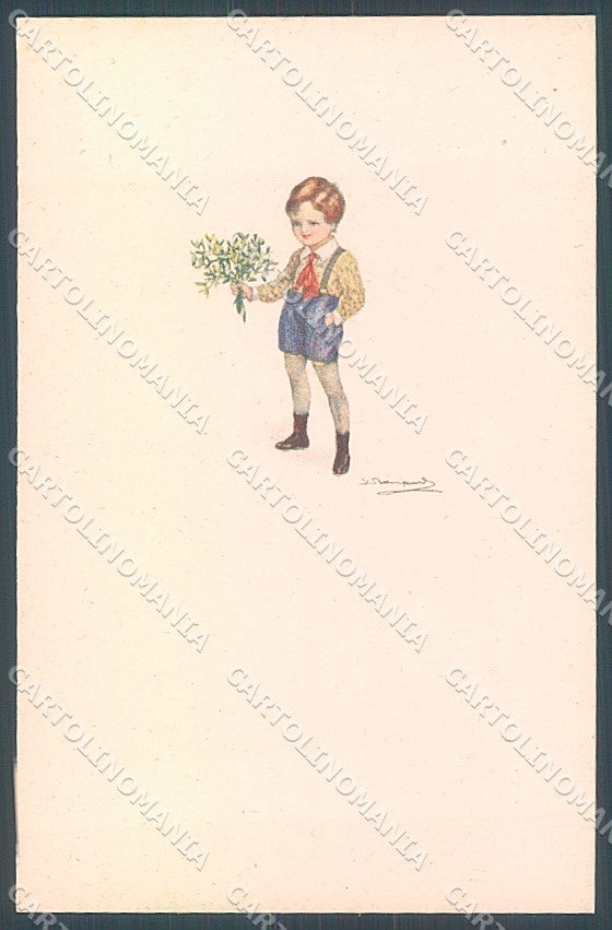Artist Signed Bompard Child Christmas Mistletoe serie 589M-3 postcard HR3575 – fronte