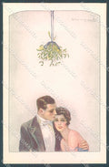 Artist Signed Bompard Lady Couple Mistletoe serie 568-2 postcard HR3578 – fronte