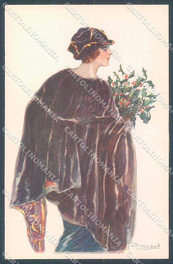 Artist Signed Bompard Glamour Fashion Lady Christmas serie 569-2 postcard HR3582 – fronte