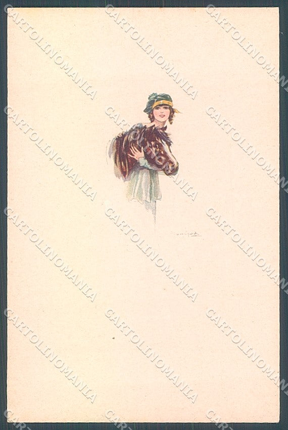 Artist Signed Bompard Glamour Fashion Lady Horse serie 556M-1 postcard HR3585 – fronte