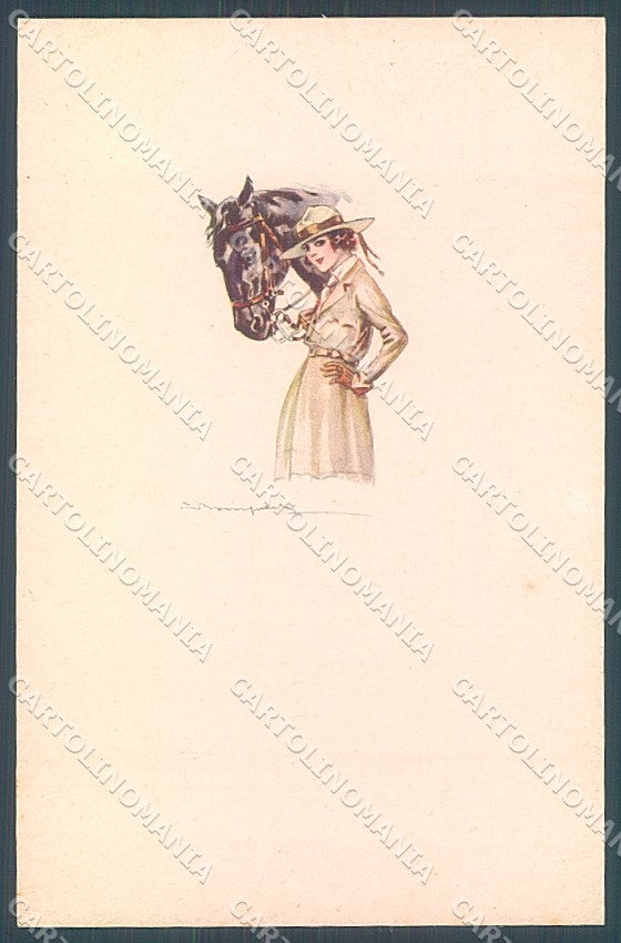 Artist Signed Bompard Glamour Fashion Lady Horse serie 556M-2 postcard HR3586 – fronte