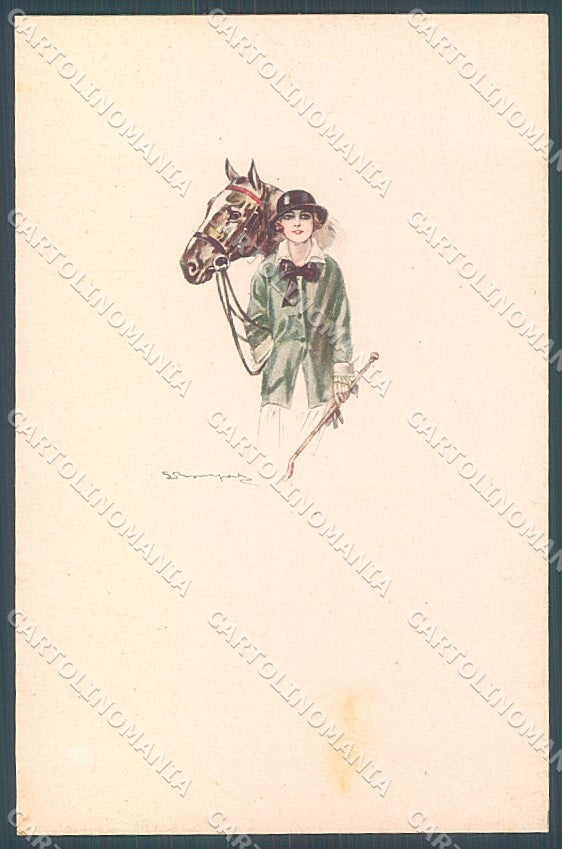 Artist Signed Bompard Glamour Fashion Lady Horse serie 556M-3 postcard HR3587 – fronte