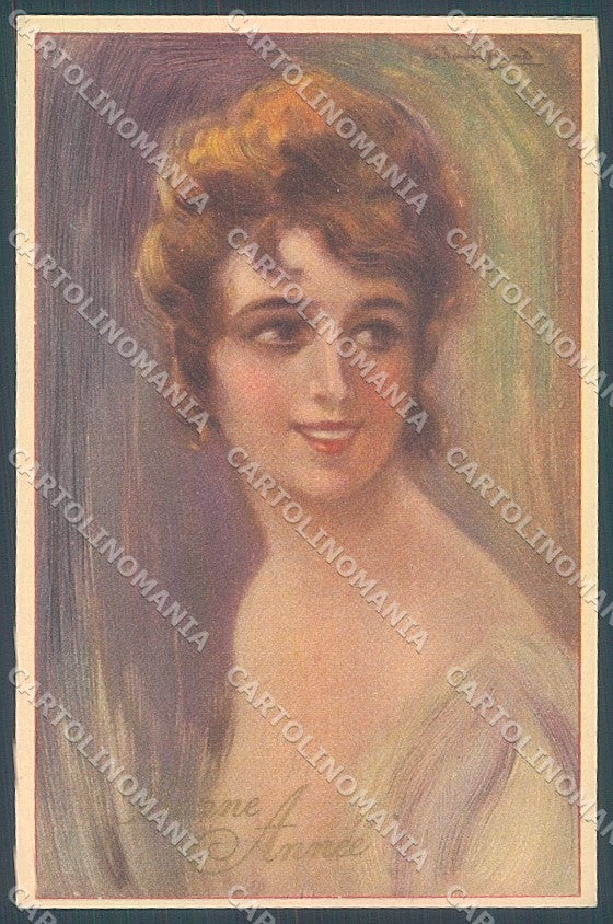 Artist Signed Bompard Glamour Fashion Lady Hairstyle 115-2 postcard HR3590 – fronte