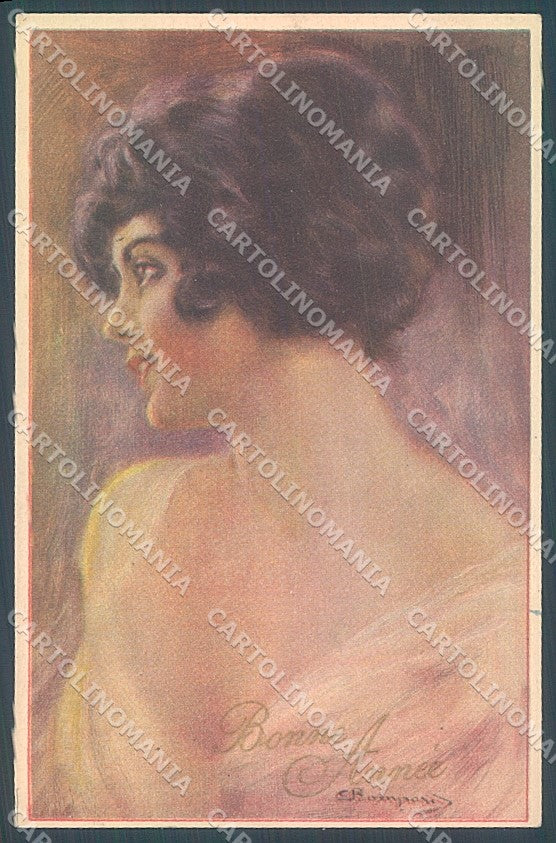 Artist Signed Bompard Glamour Fashion Lady Hairstyle 115-3 postcard HR3591 – fronte