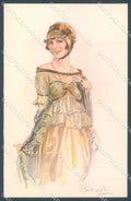 Artist Signed Bompard Fashion Lady BACK ABRADED serie 956-1 postcard HR3598 – fronte