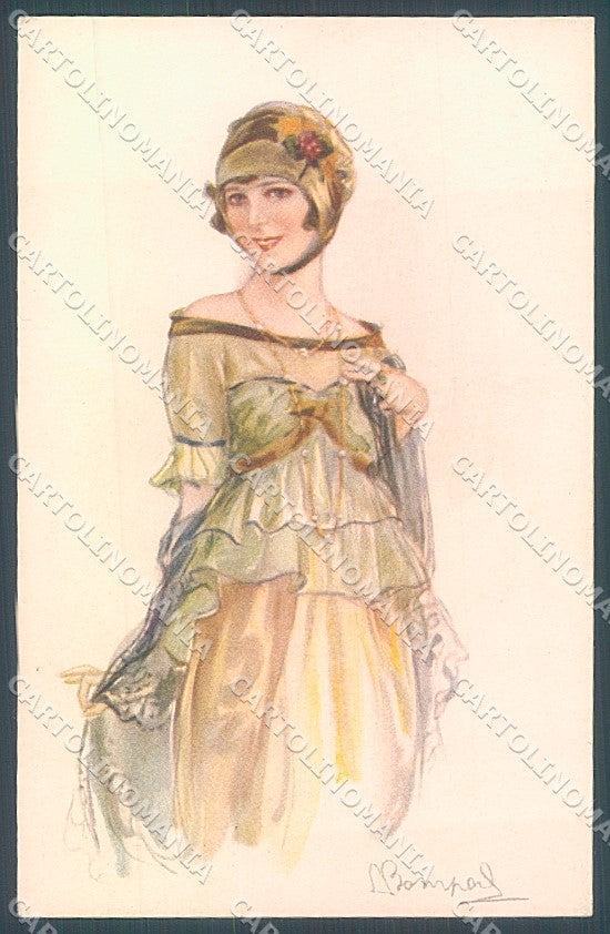 Artist Signed Bompard Fashion Lady BACK ABRADED serie 956-1 postcard HR3598 – fronte