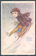 Artist Signed Bompard Child Christmas Sled serie 570-1 postcard HR3600 – fronte
