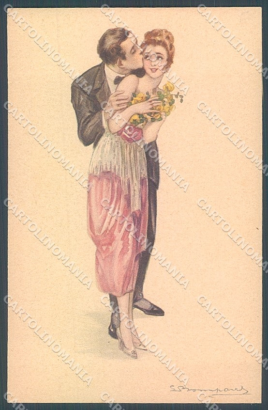 Artist Signed Bompard Lady Romantic Couple Kissing serie 562-4 postcard HR3601 – fronte