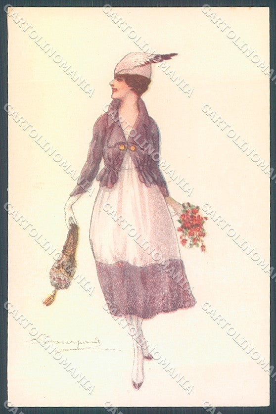 Artist Signed Bompard Glamour Fashion Lady serie 915-6 postcard HR3604 – fronte